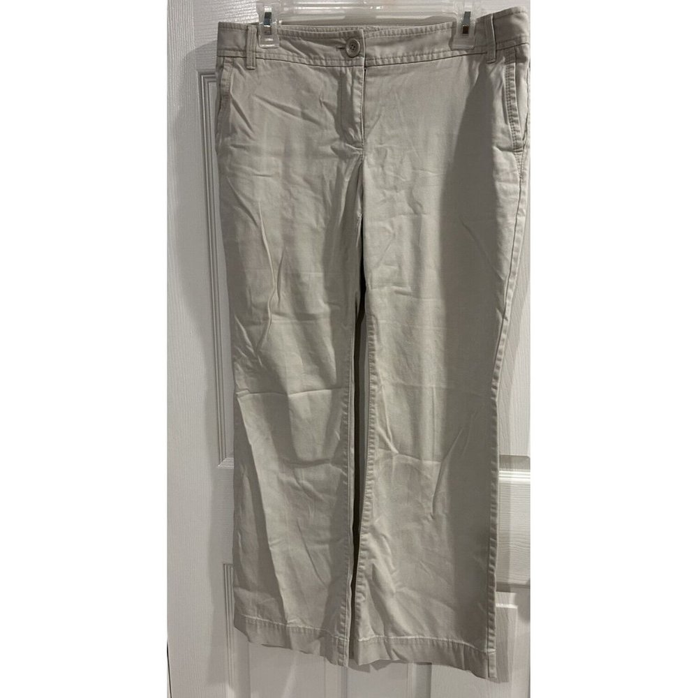 Loft Marisa 100% Cotton Oatmeal Beige Wide Leg Pants Women Size 8 P Boot Cut
